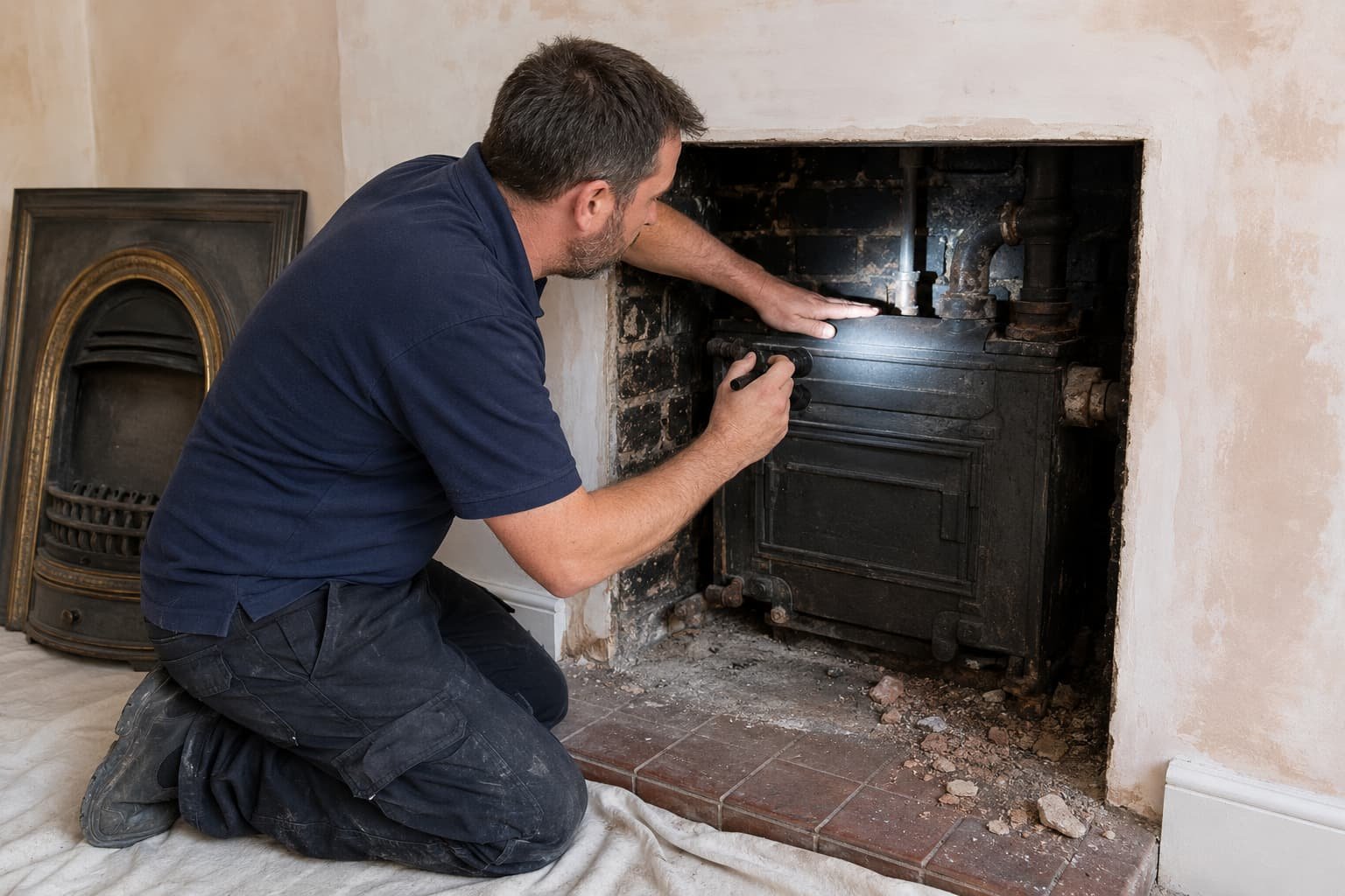 Back boiler removal from a chimney breast recess in Rotherham