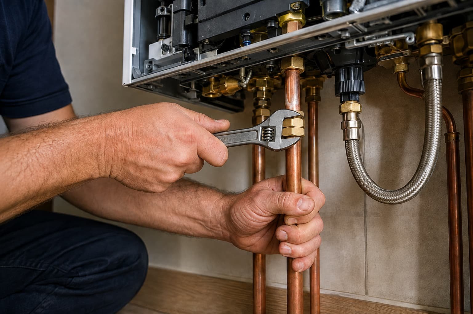 Combi boiler installation in Rotherham, copper pipework connected