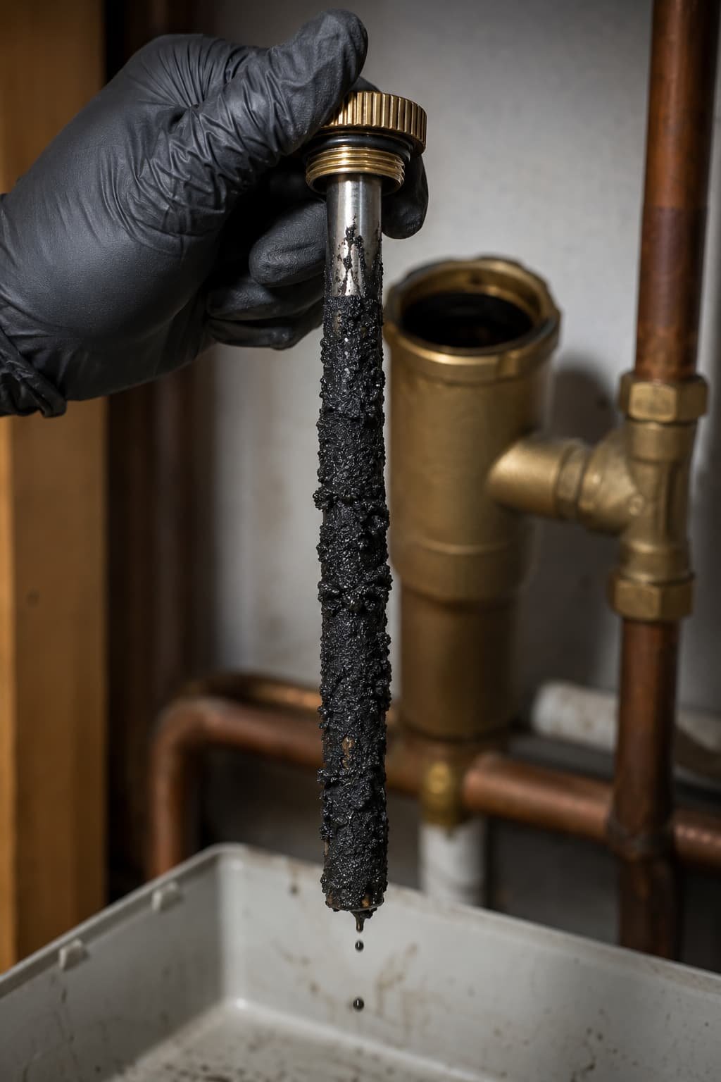 Power flushing removes black magnetite sludge from a heating system